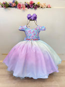 Vestido Infantil Sereia Busto Escamas Colorido Festas