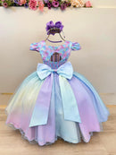 Vestido Infantil Sereia Busto Escamas Colorido Festas