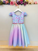 Vestido Infantil Sereia Busto Escamas Colorido Festas
