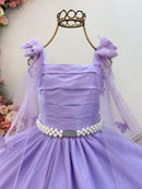Vestido Infantil Longo Lilás Aplique Borboletas Festas Dama Luxo