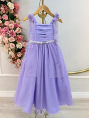 Vestido Infantil Longo Lilás Aplique Borboletas Festas Dama Luxo