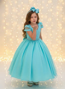 Vestido Infantil Longo Verde Busto Nervura C/ Pérolas Damas