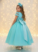 Vestido Infantil Longo Verde Busto Nervura C/ Pérolas Damas