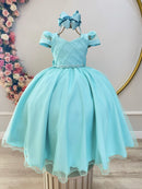 Vestido Infantil Longo Verde Busto Nervura C/ Pérolas Damas