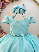 Vestido Infantil Longo Verde Busto Nervura C/ Pérolas Damas