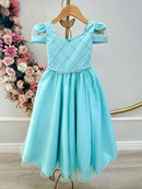 Vestido Infantil Longo Verde Busto Nervura C/ Pérolas Damas