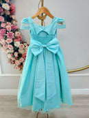 Vestido Infantil Longo Verde Busto Nervura C/ Pérolas Damas