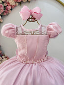 Vestido Infantil Longo Rosa Busto Renda e Bordado Damas Luxo