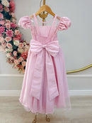 Vestido Infantil Longo Rosa Busto Renda e Bordado Damas Luxo