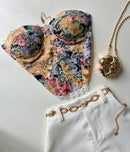 Cropped Corset Estampado com Renda Sabrina Ref. 1859