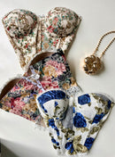 Cropped Corset Estampado com Renda Sabrina Ref. 1859