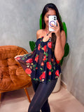 Blusa em Tule Estampado Frente Única com Argola Nadja Ref. 1861