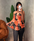 Blusa em Tule Estampado Frente Única com Argola Nadja Ref. 1861