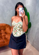 Cropped Corset Estampado com Renda Sabrina Ref. 1859