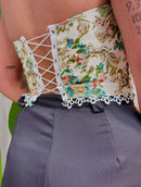 Cropped Corset Estampado com Renda Sabrina Ref. 1859