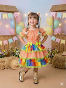 Vestido Junino Banana Club Luxo Quermesse do Sertão Laranja