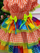 Vestido Junino Banana Club Luxo Quermesse do Sertão Laranja