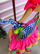 Vestido Junino Banana Club Luxo Encanto da Roça Rosa Neon