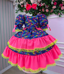 Vestido Junino Banana Club Luxo Bandeirinha do Amor