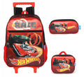Kit Mochila Infantil Com Rodinhas + Lancheira Térmica + Estojo Simples do Hotwheels Race Preta e Vermelha