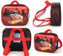 Kit Mochila Infantil Com Rodinhas + Lancheira Térmica + Estojo Simples do Hotwheels Race Preta e Vermelha