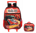 Kit Mochila Infantil Com Rodinhas + Lancheira Térmica do Hotwheels Race Preta e Vermelha
