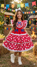 Vestido Bella Child Junino Quermesse do Coração Vermelho