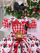 Vestido Junino Tematico Luxo Minnie/Minei Vermelho