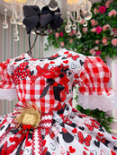 Vestido Junino Tematico Luxo Minnie/Minei Vermelho