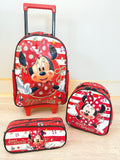Kit Mochila de Rodinhas Escolar da Minnie X Tam.16 + Lancheira + Estojo Duplo