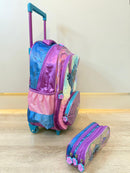 Kit Mochila Infantil C/ Rodinhas + Estojo Triplo da Lilo Stitch e Angel Roxa