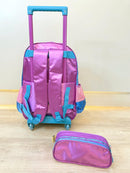 Kit Mochila Infantil C/ Rodinhas + Estojo Triplo da Lilo Stitch e Angel Roxa