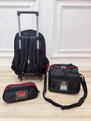 Kit Mochila Infantil Com Rodinhas  + Lancheira Térmica e Estojo Triplo do Batman Preta e Vermelha