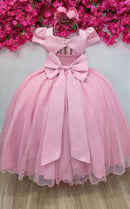 Vestido Infantil Longo Rose Busto Nervura Pérolas Damas Luxo