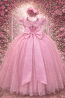 Vestido Infantil Longo Rose Busto Nervura Pérolas Damas Luxo