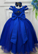Vestido Infantil Longo Azul Royal C/ Busto Nervura Damas