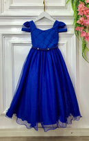 Vestido Infantil Longo Azul Royal C/ Busto Nervura Damas