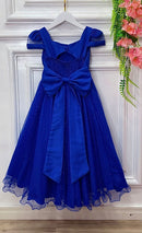 Vestido Infantil Longo Azul Royal C/ Busto Nervura Damas