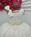 Vestido Infantil Longo Marfim Busto Renda Festas Damas Luxo