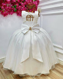 Vestido Infantil Longo Marfim Busto Renda Festas Damas Luxo