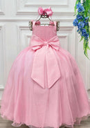 Vestido Infantil Longo Rosa Aplique Borboletas Festas Dama Luxo