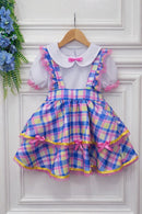 Conjunto Infantil Junino Camisa e Salopete Xadrez Rosa Azul