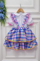 Conjunto Infantil Junino Camisa e Salopete Xadrez Rosa Azul