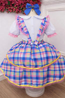 Conjunto Infantil Junino Camisa e Salopete Xadrez Rosa Azul