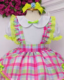Conjunto Infantil Junino Salopete Xadrez Rosa Verde