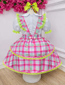 Conjunto Infantil Junino Salopete Xadrez Rosa Verde
