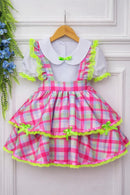 Conjunto Infantil Junino Salopete Xadrez Rosa Verde