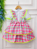 Conjunto Infantil Junino Salopete Xadrez Rosa Verde