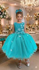Vestido Juvenil Vila Lele Regata Flores Verde Tiffany