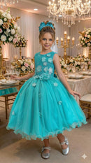Vestido Juvenil Vila Lele Regata Flores Verde Tiffany